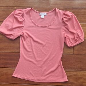 Peach Pink Rachel Parcell Puff Sleeve Top Blouse Small EUC